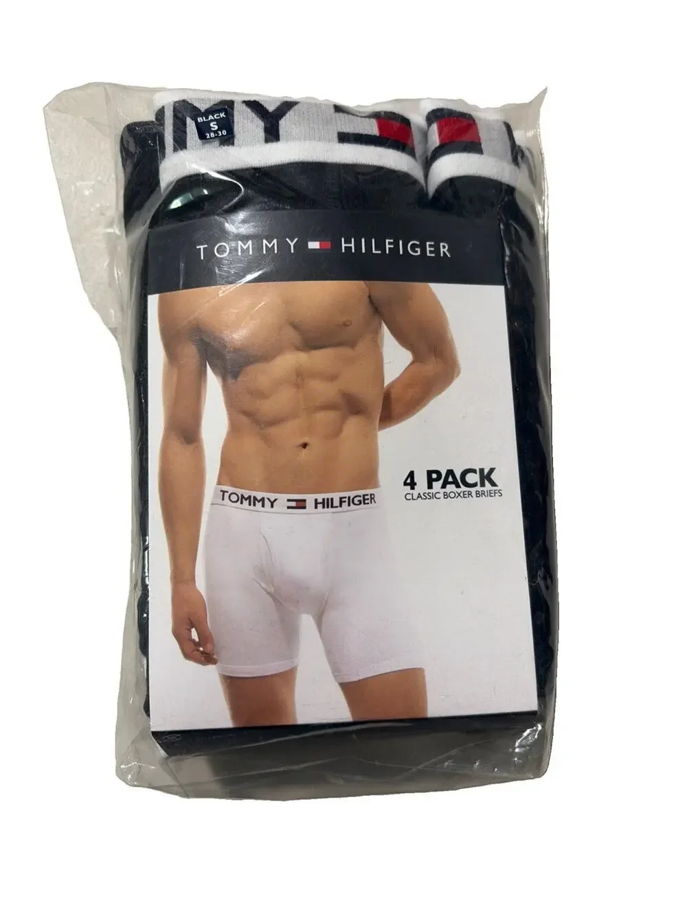 SMALL Tommy Hilfiger Men's 4 Pack 100% Cotton Boxer Briefs Black New